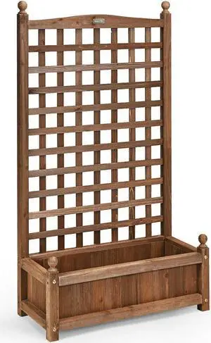 Solid Free Standing Wood Planter Box with Trellis for Garden