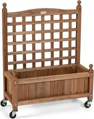 32in Wood Planter Box with Trellis Mobile Raised Bed for Climbing Plant