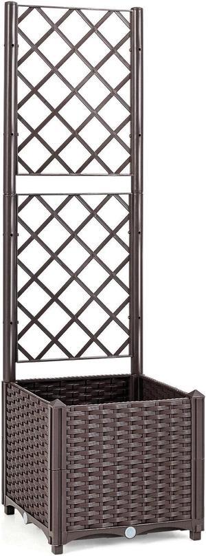 Raised Garden Bed with Trellis Planter Box for Climbing Plants -Brown
