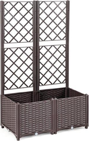 Raised Garden Bed with Trellis Planter Box for Climbing Plants-Brown
