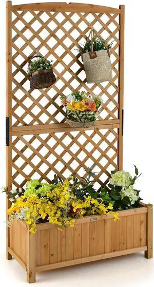 Planter Raised Bed with Trellis for Plant Flower Climbing-Orange