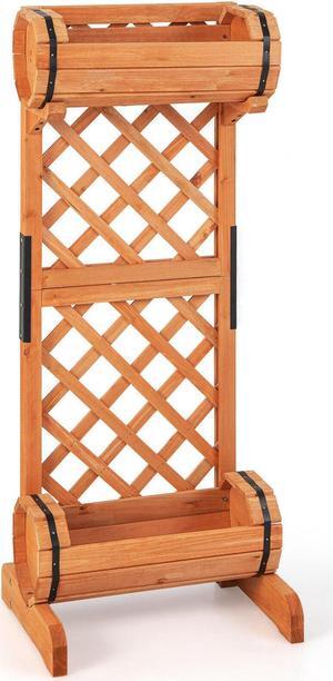 2-Tier Wooden Raised Garden Bed with Trellis-Orange