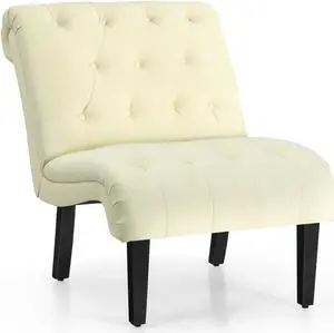 Cotton Linen Fabric Armless Accent Chair with Adjustable Foot Pads