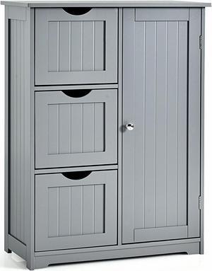 Bathroom Floor Cabinet Side Storage Cabinet with 3 Drawers and 1 Cupboard