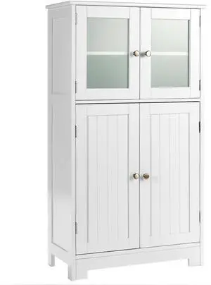 Bathroom Floor Storage Locker Kitchen Cabinet with Doors and Adjustable Shelf