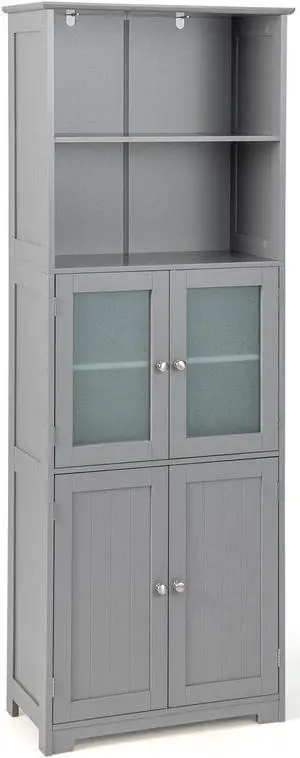 6-Tier Freestanding Bathroom Cabinet with 2 Open Compartments and Adjustable Shelves