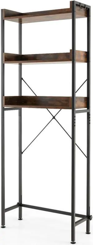 Over The Toilet Storage Rack with Hooks and Adjustable Bottom Bar