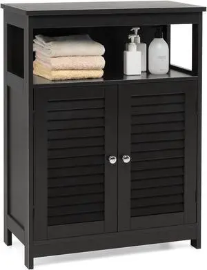 Wood Freestanding Bathroom Storage Cabinet with Double Shutter Door