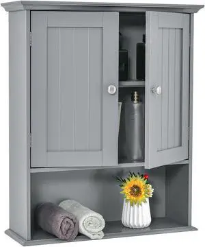 Wall Mount Bathroom Cabinet Storage Organizer with Doors and Shelves
