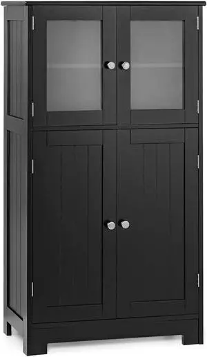 Bathroom Floor Storage Locker Kitchen Cabinet with Doors and Adjustable Shelf