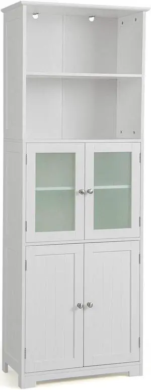 6-Tier Freestanding Bathroom Cabinet with 2 Open Compartments and Adjustable Shelves
