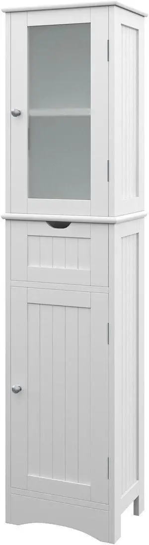 Tall Floor Storage Cabinet with 2 Doors and 1 Drawer for Bathroom