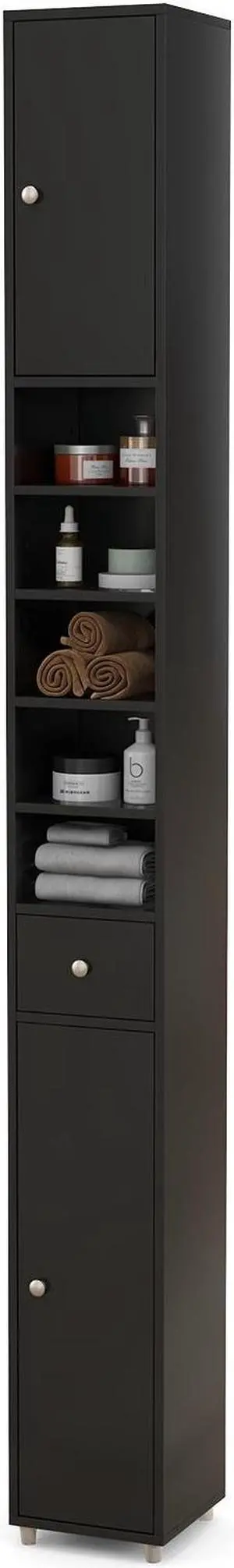 Freestanding Slim Bathroom Cabinet with Drawer and Adjustable Shelves