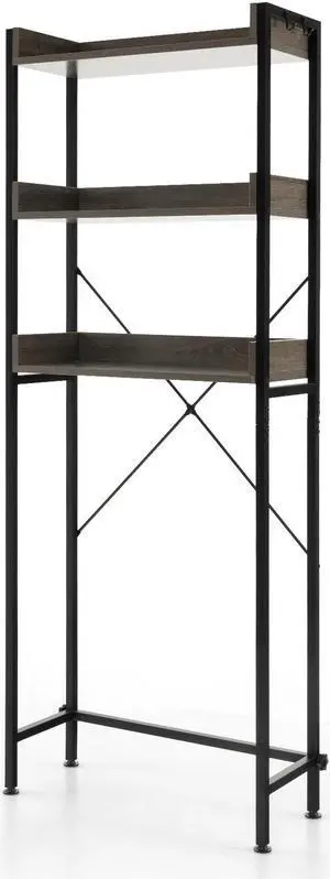 Over The Toilet Storage Rack with Hooks and Adjustable Bottom Bar