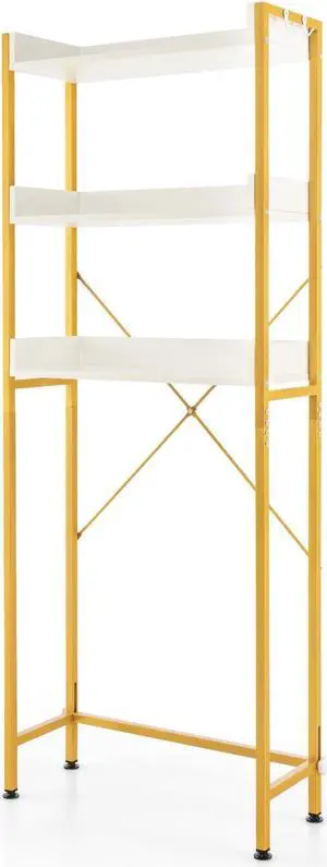 Over The Toilet Storage Rack with Hooks and Adjustable Bottom Bar