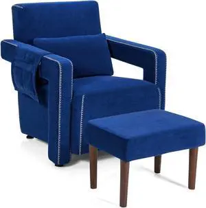 Modern Berber Fleece Single Sofa Chair with Ottoman and Waist Pillow