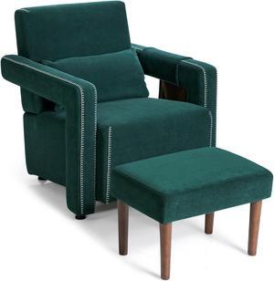 Modern Berber Fleece Single Sofa Chair with Ottoman and Waist Pillow
