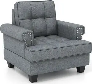 Mid-century Modern Accent Armchair Tufted Linen Club Chair