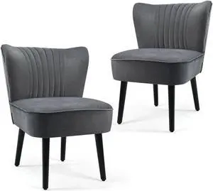 Set of 2 Upholstered Modern Leisure Club Chairs with Solid Wood Legs