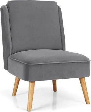 Velvet Accent Arm less Side Chair with Rubber Wood Legs for Bedroom