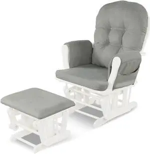 Wood Glider and Ottoman Set with Padded Armrests and Detachable Cushion