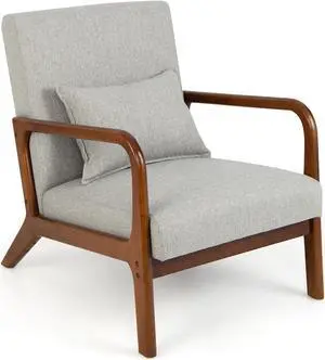 Modern Accent Chair with Rubber Wood Frame and Lumbar Pillow