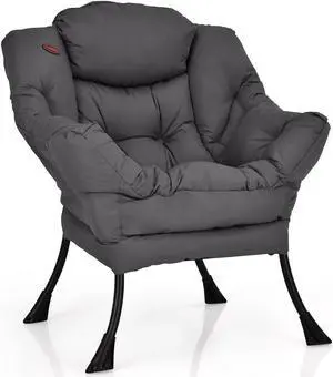 Modern Polyester Fabric Lazy Chair with Steel Frame and Side Pocket
