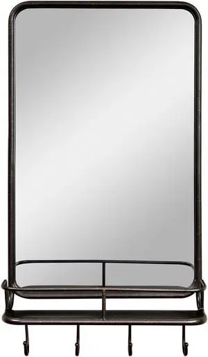 Wall Bathroom Mirror with Shelf Hooks Sturdy Metal Frame for Bedroom Living Room