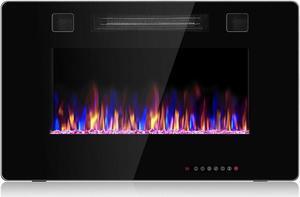 SlickBlue 30-Inch Recessed Ultra Thin Electric Fireplace Heater with Glass Appearance