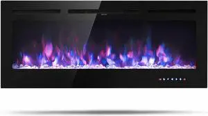 SlickBlue 50 Inch Recessed Electric Insert Wall Mounted Fireplace with Adjustable Brightness