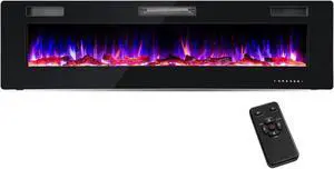SlickBlue 68 Inch Ultra-Thin Electric Fireplace Recessed Wall Mounted with Crystal Log Decoration