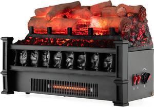 SlickBlue 20 Inch Electric Fireplace Heater with Realistic Birchwood Ember Bed-Black