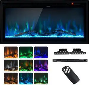 SlickBlue Electric Fireplace in-Wall Recessed with Remote Control and Adjustable Color and Brightness