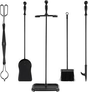 SlickBlue 5-Piece Fireplace Tool Set with Tong Brush Shovel Poker Stand-Black
