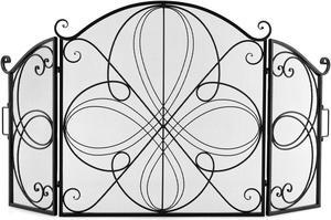 SlickBlue 59.5 x 32.5 Inch Fireplace Screen with Floral Pattern-Black