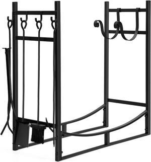 SlickBlue 30 Inch Firewood Rack with 4 Tool Set Kindling Holders for Indoor and Outdoor