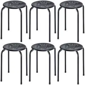 SlickBlue 6-Pack Stackable Multifunctional Daisy Design Backless Round Metal Stool Set