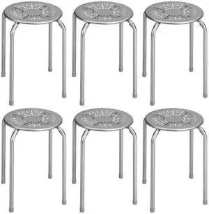 SlickBlue 6-Pack Stackable Multifunctional Daisy Design Backless Round Metal Stool Set