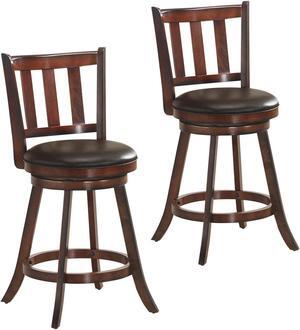 SlickBlue 2 Pieces 360 Degree Swivel Wooden Counter Height Bar Stool Set with Cushioned Seat-25 inches