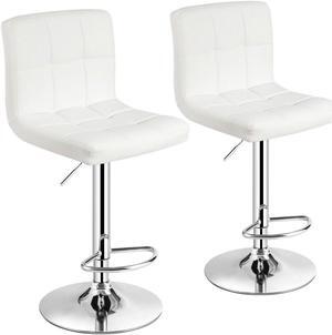 Set of 2 Square Swivel Adjustable PU Leather Bar Stools with Back and Footrest