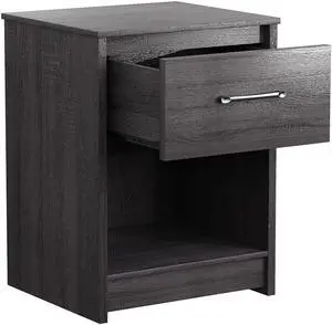 SlickBlue Wooden Nightstand with Drawer and Open Storage Compartment