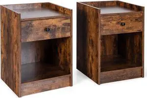 SlickBlue Set of 2 Nightstand with Drawer Cabinet End Side Table Raised Top