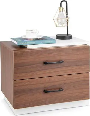 SlickBlue Modern Nightstand with 2 Drawers for Bedroom Living Room-Brown