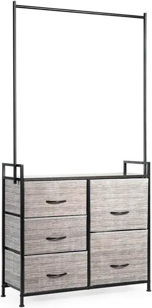 SlickBlue 5 Fabric Drawers Dresser with Metal Frame and Wooden Top