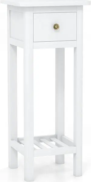 SlickBlue 2 Tier Slim Nightstand Bedside Table with Drawer Shelf
