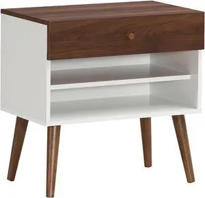SlickBlue Mid-Century Nightstand with Drawer and Rubber Wood Legs