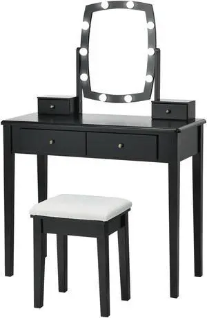 SlickBlue Vanity Table Set with Lighted Mirror for Bedroom and Dressing Room