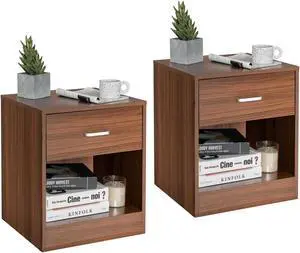 SlickBlue 2 Pieces Nightstand with Storage Drawer and Cabinet