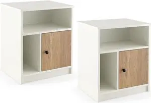 SlickBlue 2 Pieces 25 Inch Tall Nightstands with Door and 2 Open Shelves-White