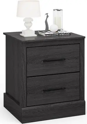 SlickBlue Wood Compact Floor Nightstand with Storage Drawers-Dark Gray